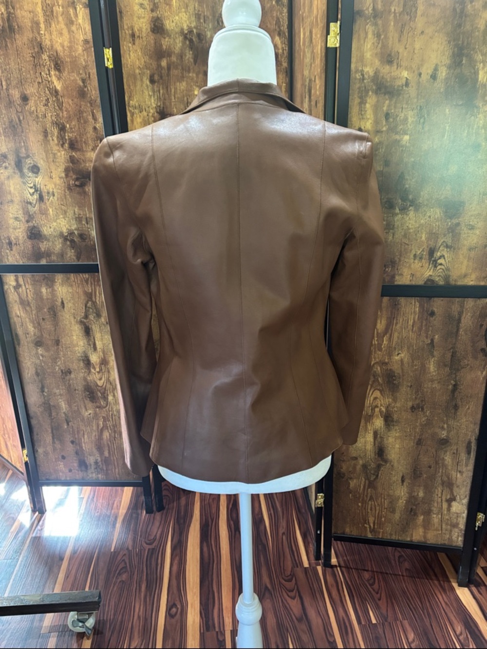 Cole Haan Women's Brown Zip-Front Leather Jacket - Picture 7 of 8